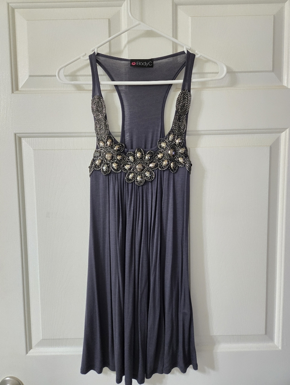 Body C Embellished Purplish Gray Racerback Tunic